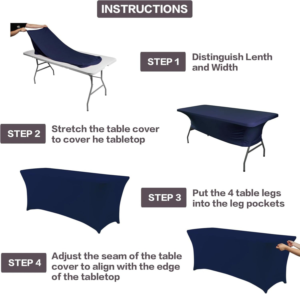 IVAPUPU 6FT Table Cloth for Rectangular Fitted Events Stretch Jean Blue Table Covers Washable Cover