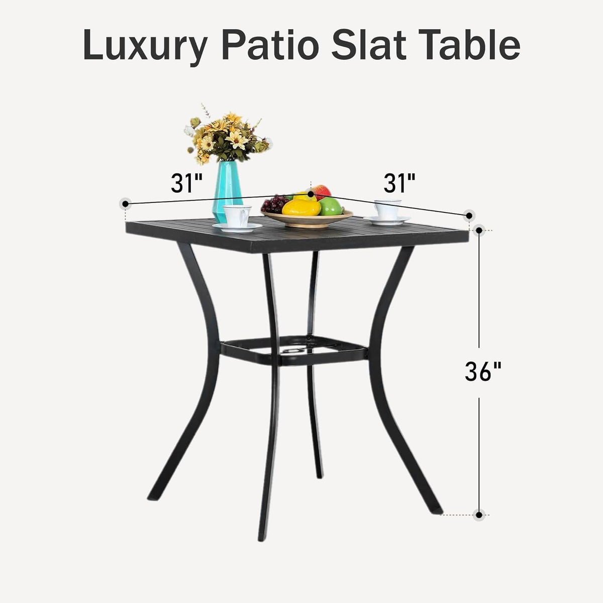PHI VILLA Outdoor Patio 31" Square Height Bar Table with Umbrella Hole, 36" Height Coating Old