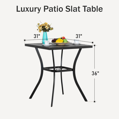PHI VILLA Outdoor Patio 31" Square Height Bar Table with Umbrella Hole, 36" Height Coating Old