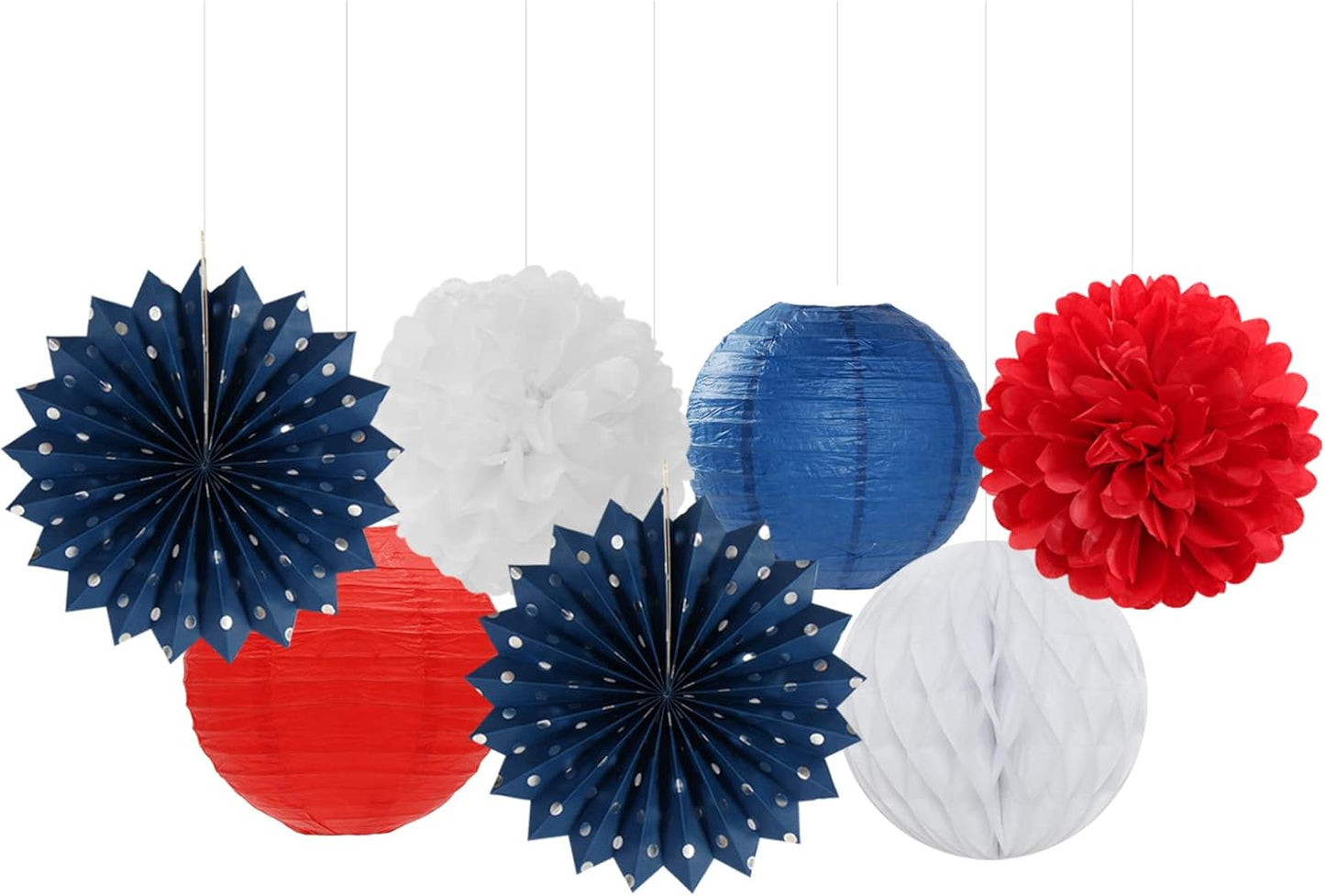 Fourth-4th of July-Imemorial Party-Decorations Lanterns - 14pcs Red White Blue Graduation Paper