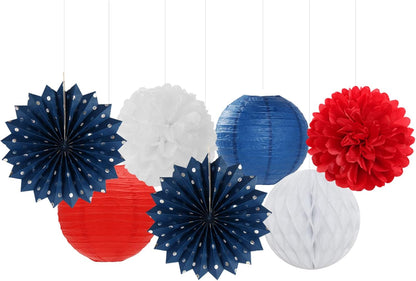 Fourth-4th of July-Imemorial Party-Decorations Lanterns - 14pcs Red White Blue Graduation Paper