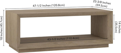 Henn&Hart 48" Rectangular Coffee Table with Open Storage Shelf for Living Room, Family Room, or