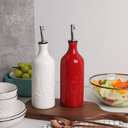 Sweejar Ceramic Olive Oil Dispenser Bottle, 20 Oz Relief Opaque Oil Cruet Protects Oil To Reduce