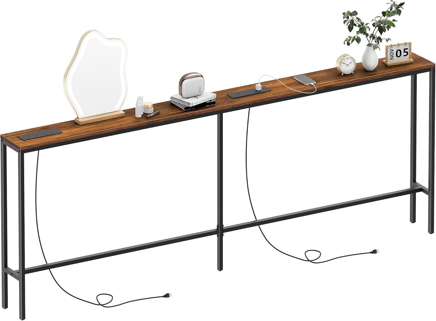 80.7'' Narrow Sofa Table with 2 Power Outlets (6 AC Outlets & 4 USB Ports), Thin Console Tables