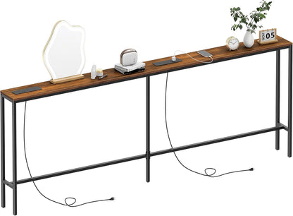 80.7'' Narrow Sofa Table with 2 Power Outlets (6 AC Outlets & 4 USB Ports), Thin Console Tables