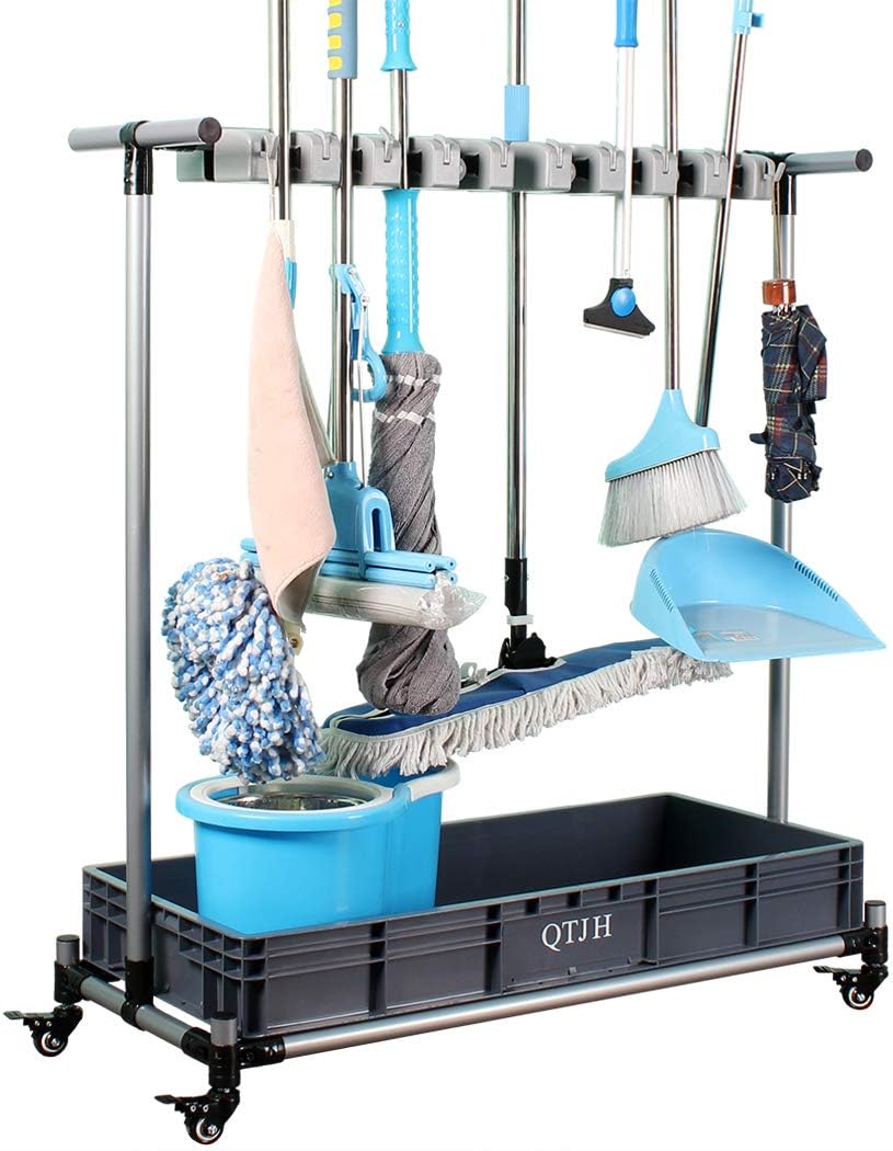 broom and mop holder put wet mops movable Commercial mop rack cleaning tool cart storage for garden