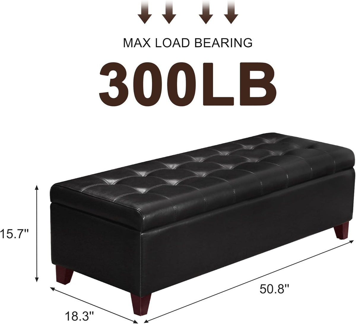 Joveco Storage Ottoman Bench, 51 Inch Leather Tufted Upholstered Bench for End Foot of Bed