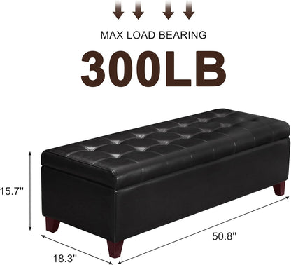 Joveco Storage Ottoman Bench, 51 Inch Leather Tufted Upholstered Bench for End Foot of Bed