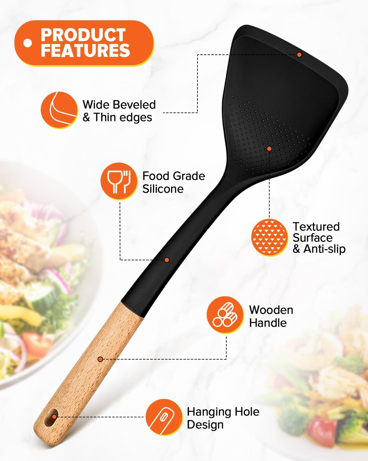 Silicone Cooking Utensils Set, Perfectly Angled for Frying, Mixing,Serving,Draining,Turning and