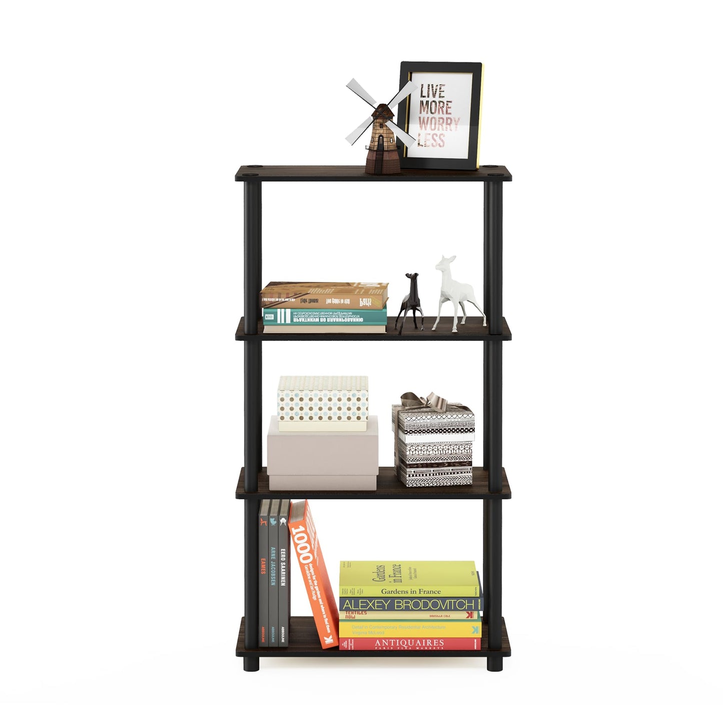 Furinno Turn-N-Tube Storage Shelves, 4-Tier Book Shelf, Corner Shelf, Toolless Open Shelves, for