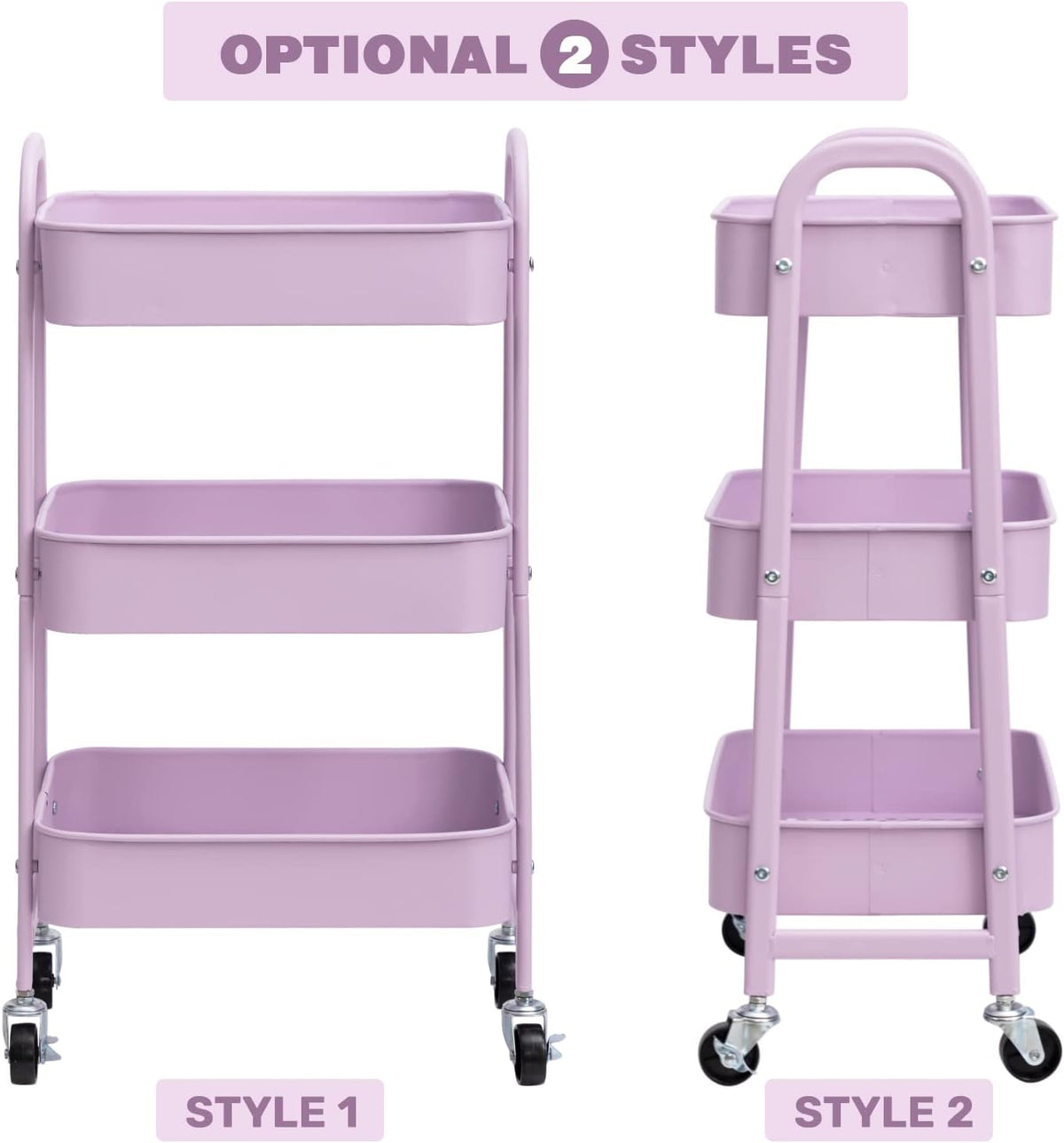 AGTEK Makeup Cart, Movable Rolling Organizer Cart, 3 Tier Metal Utility Cart with Lockable Wheels