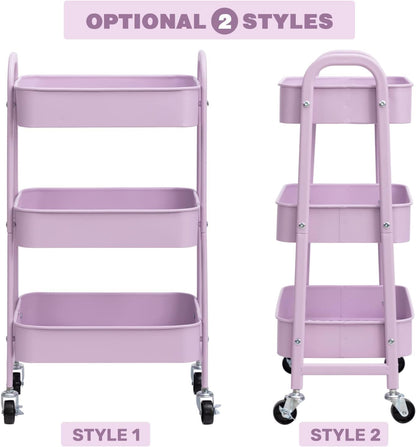 AGTEK Makeup Cart, Movable Rolling Organizer Cart, 3 Tier Metal Utility Cart with Lockable Wheels