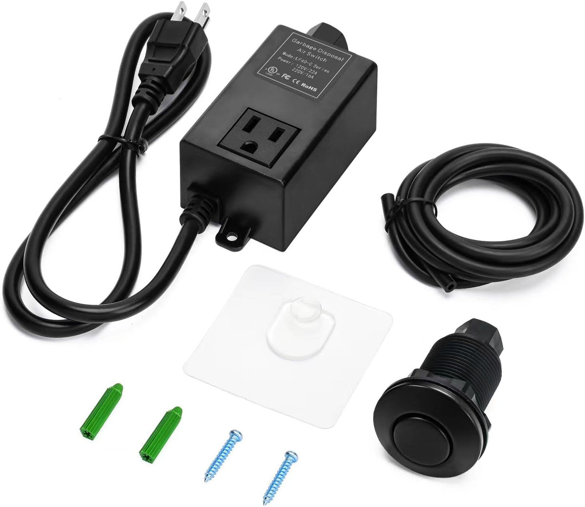Garbage Disposal Air Switch Kit for SinkTop Waste Disposal with Stainless Steel Black Short Air