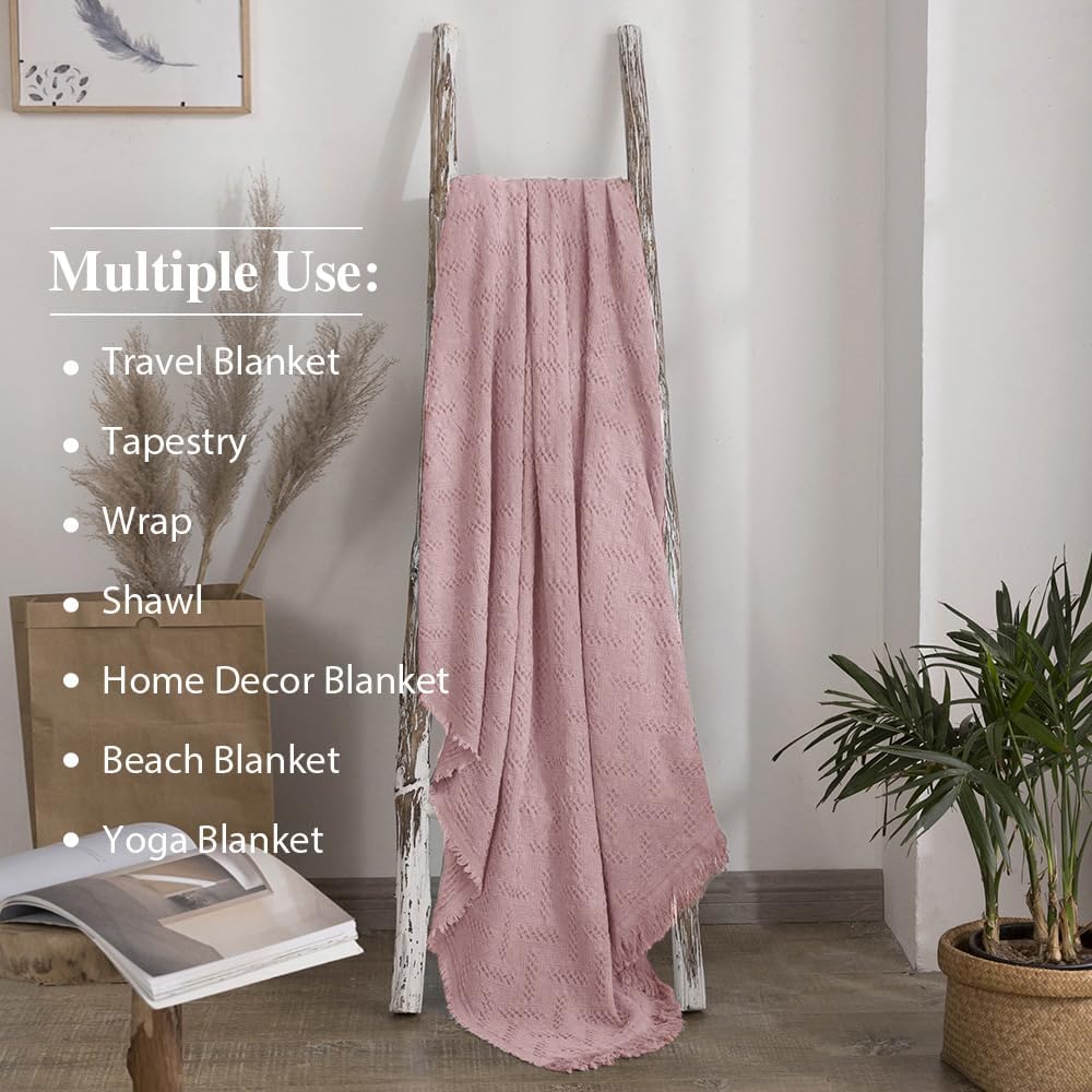 Simple&Opulence 100% Cotton Throw Blanket for Bed, Couch, Boho Luxury Geometric Knit Woven Blanket