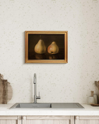 HUARCEY Gold Framed Vintage Wall Art for Living Room, Pear Fruits Painting Prints Shelf Decor for