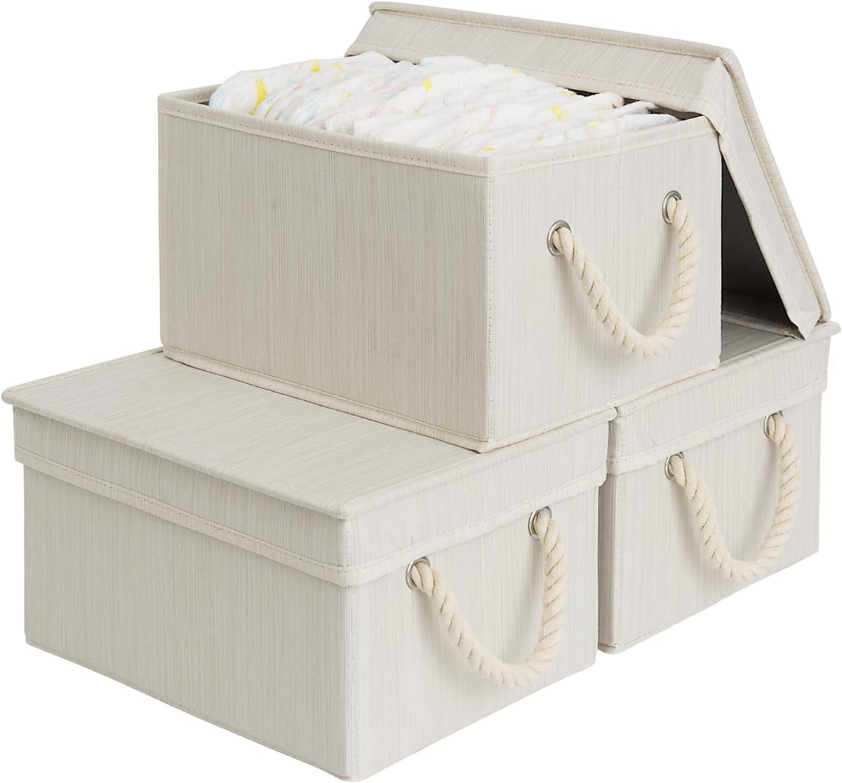 StorageWorks Storage Bins with Lids, Decorative Storage Boxes with Lid and Soft Rope Handles