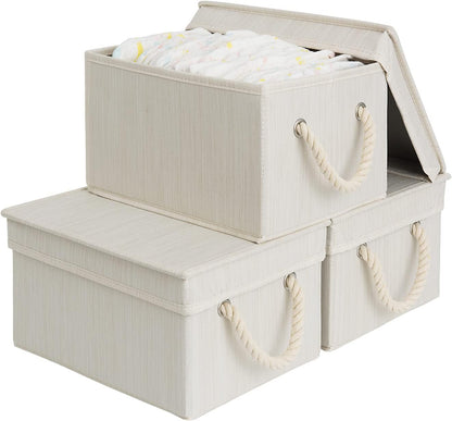 StorageWorks Storage Bins with Lids, Decorative Storage Boxes with Lid and Soft Rope Handles