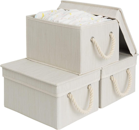 StorageWorks Storage Bins with Lids, Decorative Storage Boxes with Lid and Soft Rope Handles