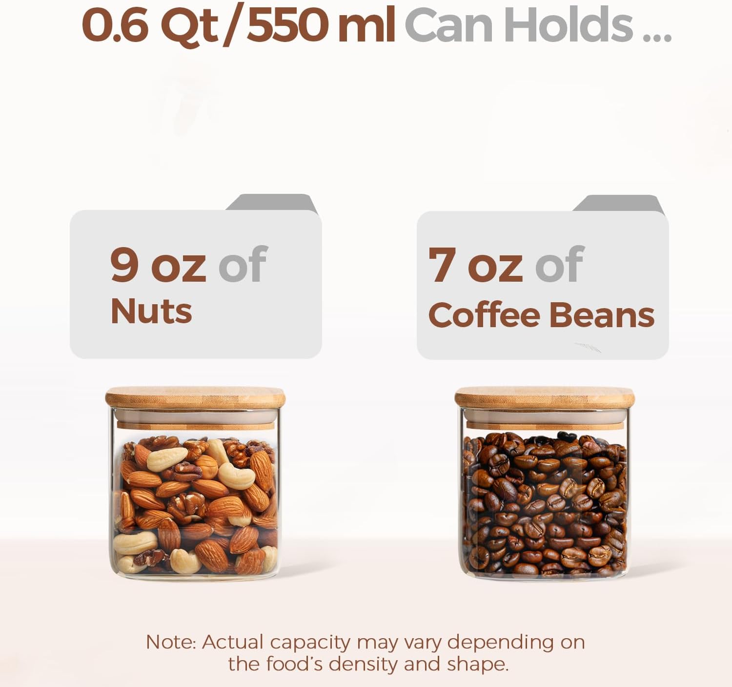 ComSaf 0.6 Qt Glass Food Storage Jars Set of 6, Clear Storage Containers with Airtight Lids, Pantry