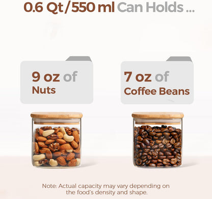 ComSaf 0.6 Qt Glass Food Storage Jars Set of 6, Clear Storage Containers with Airtight Lids, Pantry