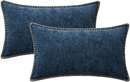 MIULEE Pack of 2 Couch Throw Pillow Covers 12x20 Inch Navy Blue Farmhouse Decorative Pillow Covers