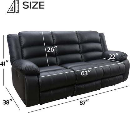 EBELLO Faux Leather Manual Reclining Sofa with 2 Concealed Cup Holders, Overstuffed Armrest 3 Seat