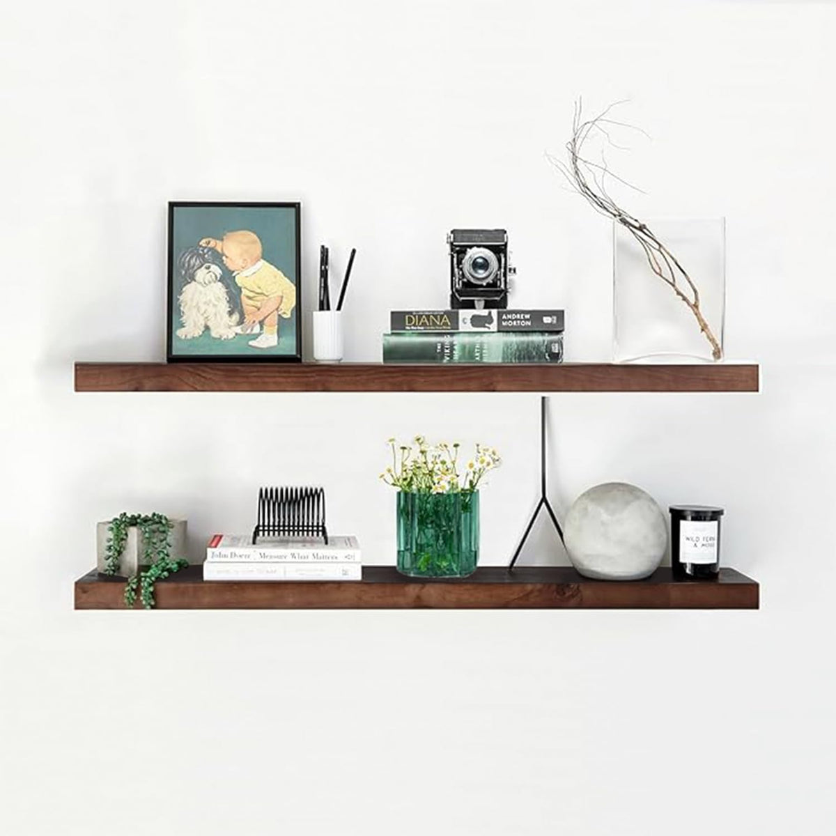 Homeforia Walnut 42 inch Floating Shelves, High End Solid Real Wood 42inch Floating Shelf for Wall