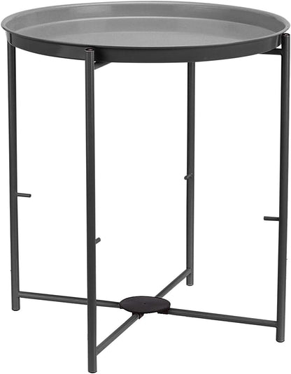 Amazon Basics Round Storage End Table, Side Table with Cloth Basket, Charcoal/Heather Gray, 17.7 x