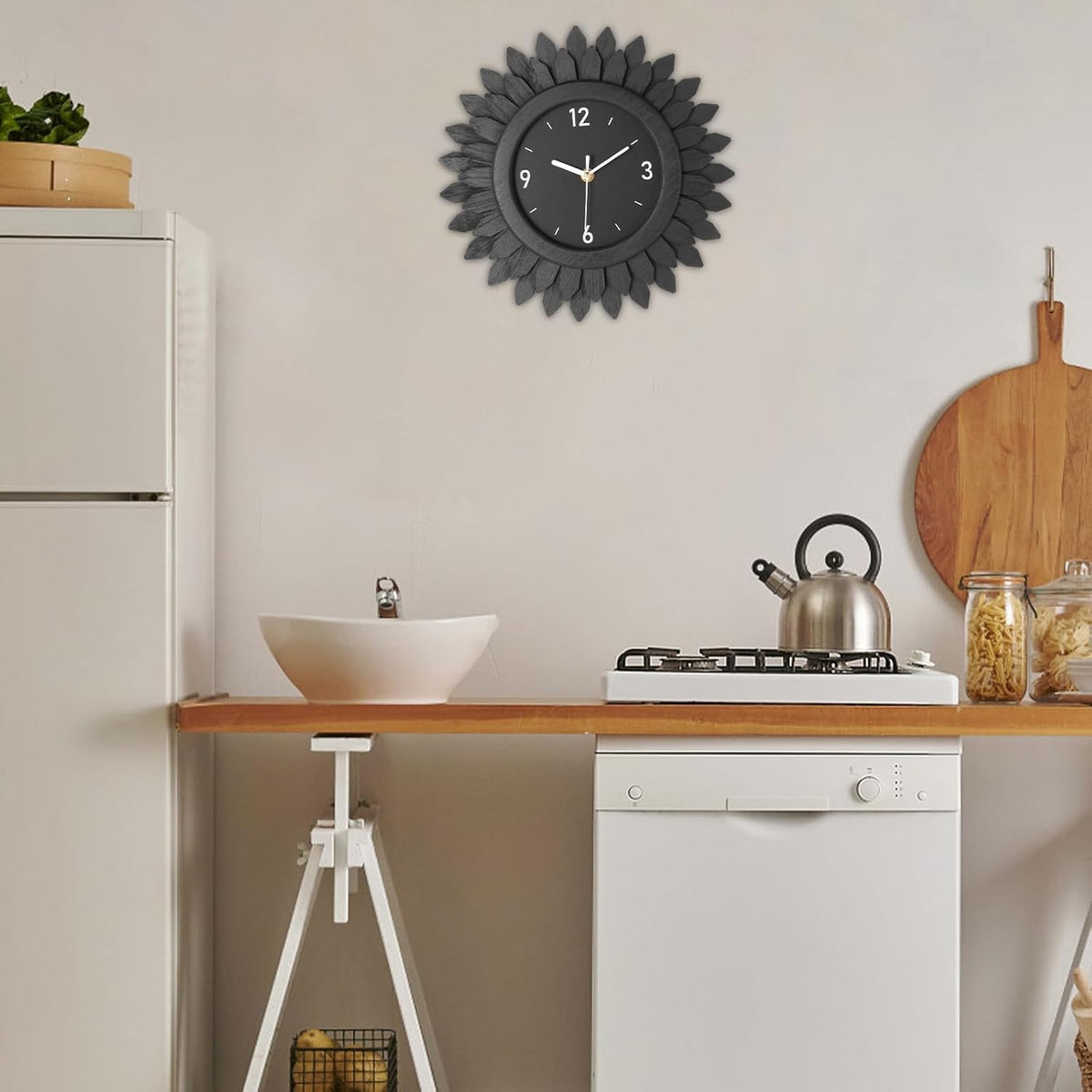 Honiway Wall Clock Battery Operated 12 Inch Rustic Wooden Boho Sunburst Decorative Wall Clock