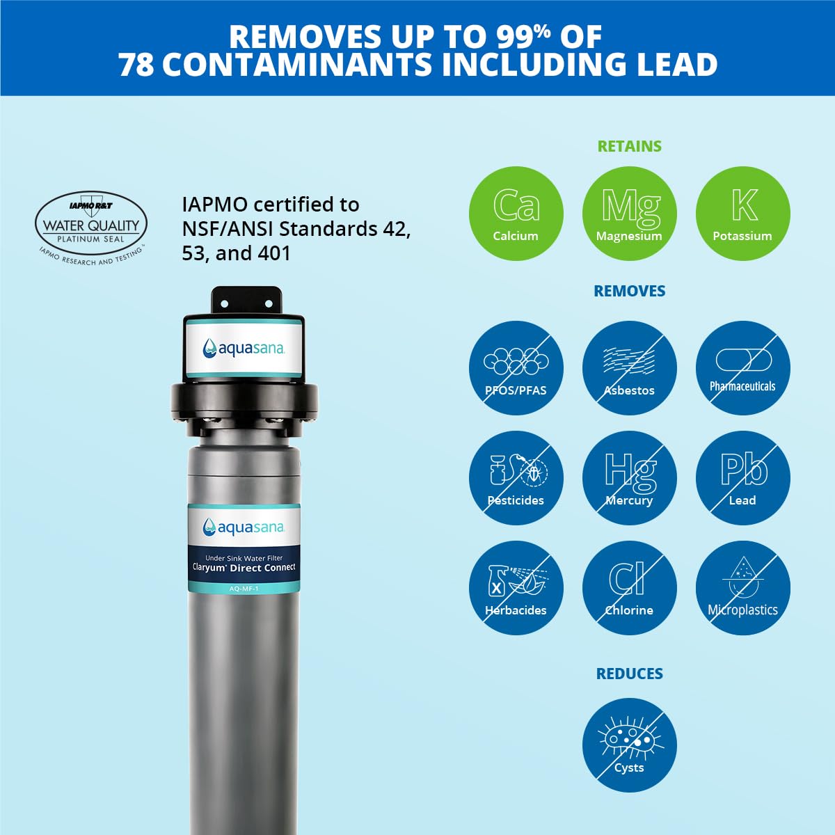 Aquasana Water Filter for Sink Faucet | Reduces 99% of 78 Contaminants Including Chlorine & Lead