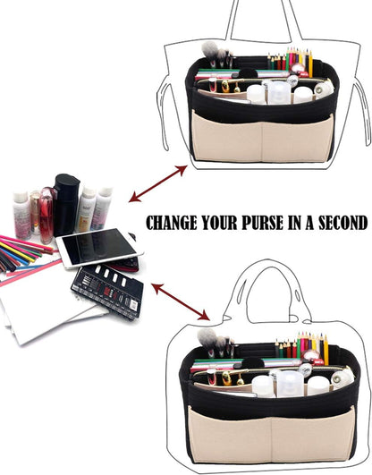 LEXSION Felt Purse Bag Organizer Insert with zipper Bag Tote Shaper Fit Speedy Neverful PM MM