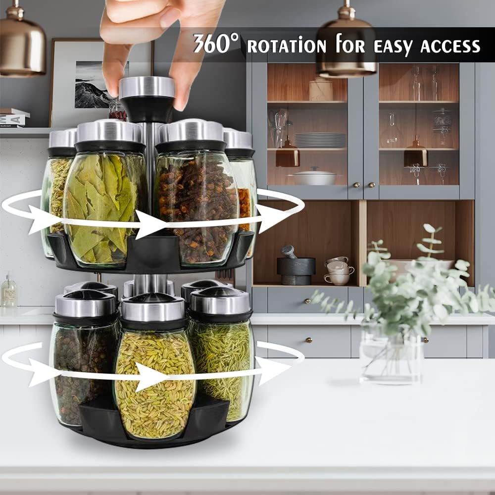 Revolving Spice Rack Organizer Countertop, Spinning Spice Storage Rack Tower Organizer with 12