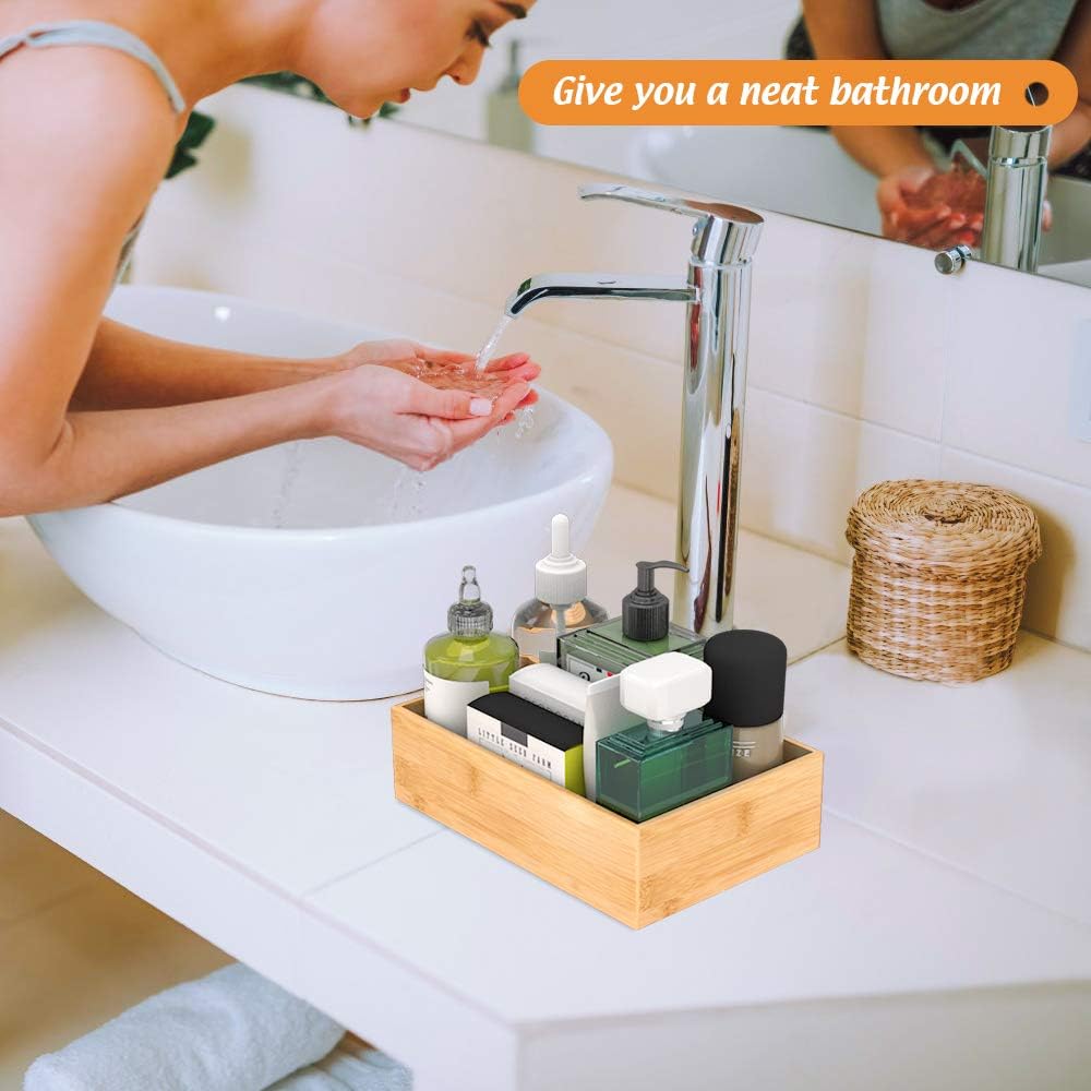 Bamboo Kitchen Drawer Organizer, Wooden Storage Box for Utensil Organizer Silverware Tray Cutlery