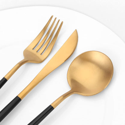 Matte Gold Silverware Set with black handle, Vanys 20 Piece Stainless Steel Cutlery Flatware Set