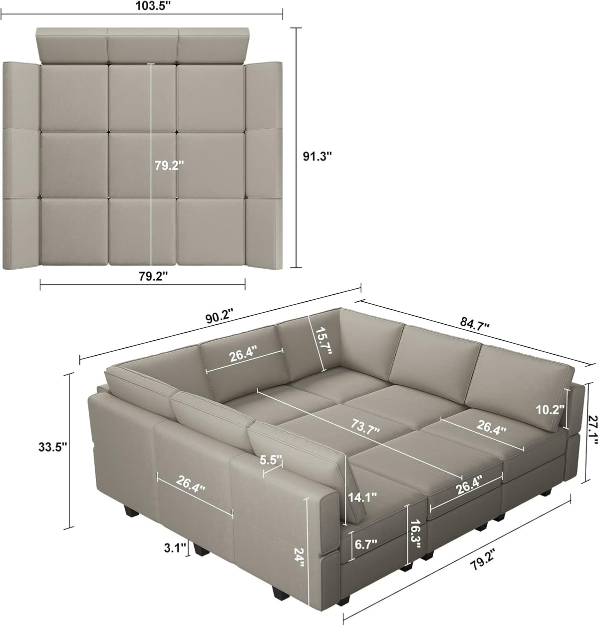 Belffin Modular Sectional Sofa with Ottomans Velvet Reversible Chaise Sleeper Bed Storage Seat