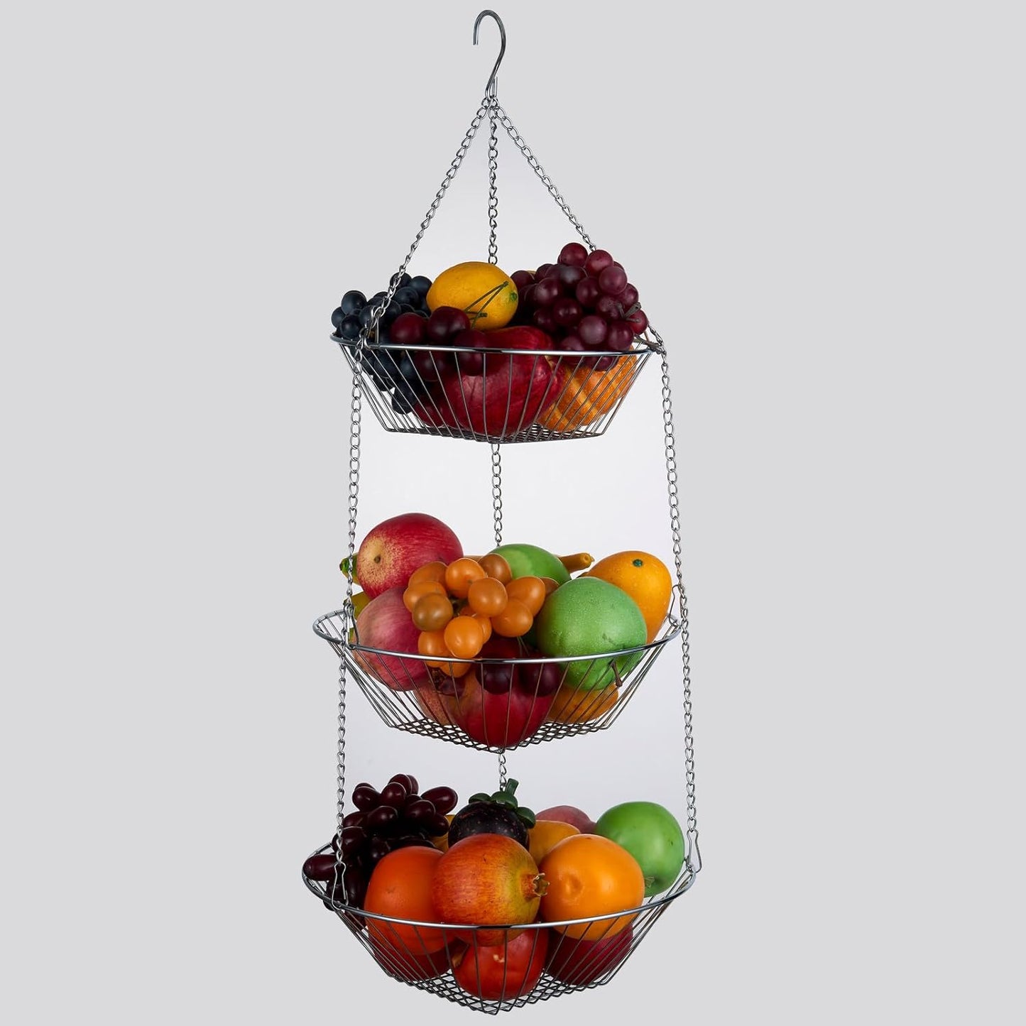 3-Tier Wire Fruit Hanging Basket 2 Packs, non-Punching Wall Hanging Storage, Kitchen Bathroom