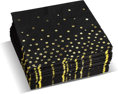 Gatherfun Black and Gold Party Supplies Disposable Napkins Gold Dot Confetti Paper Napkins for