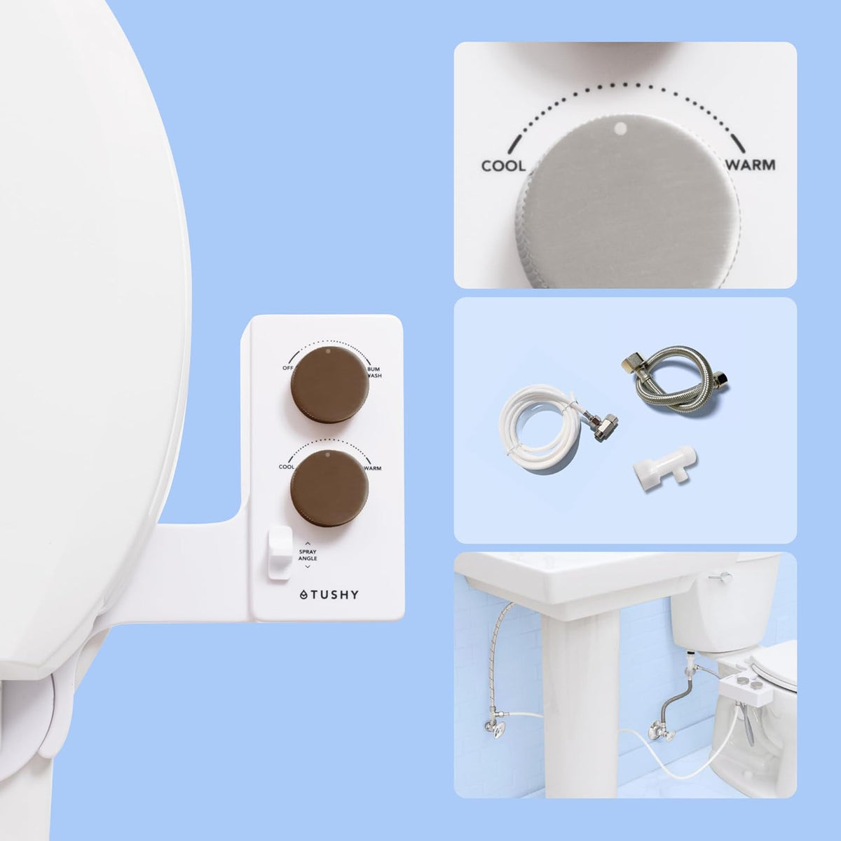 TUSHY Self-Cleaning Cool to Warm Water Bidet Attachment. Easy Universal DIY Install, No Plumber