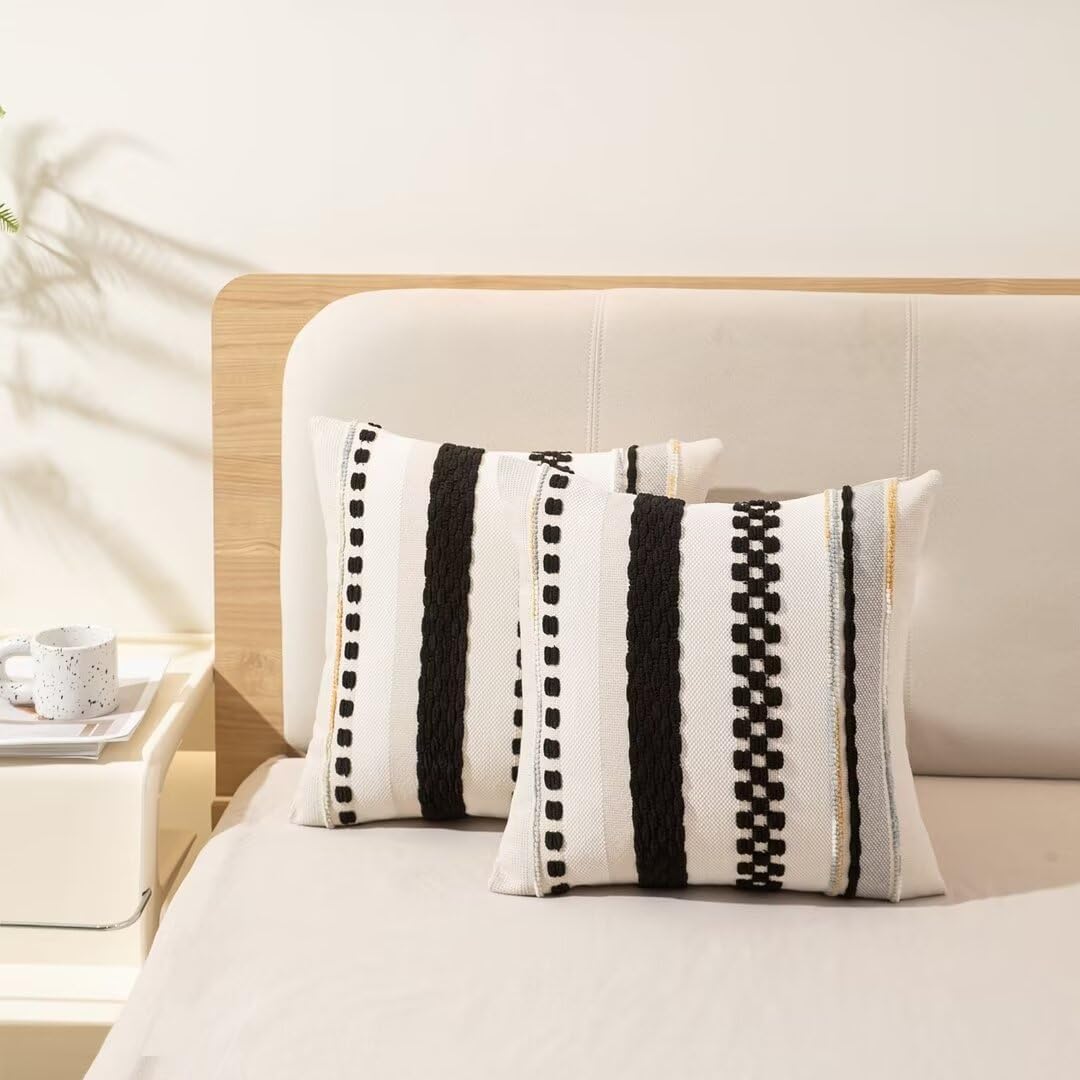 Boho Throw Pillow Covers 18x18 Set of 2 Farmhouse Decorative Cushion Case Striped Square Pillows