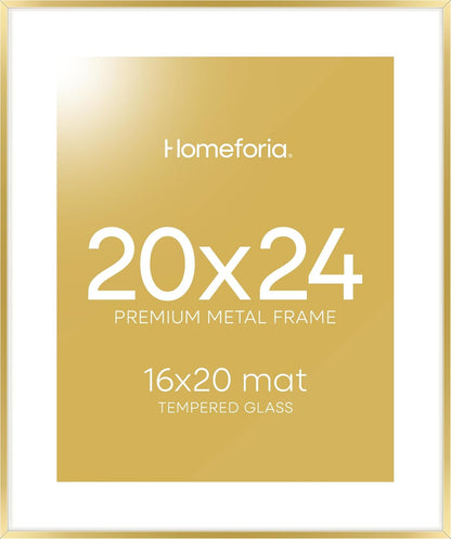 Homeforia 20x24 Picture Frame Gold, High End Metal 24x20 Frames for Wall, 20x24 Gold Frame Matted