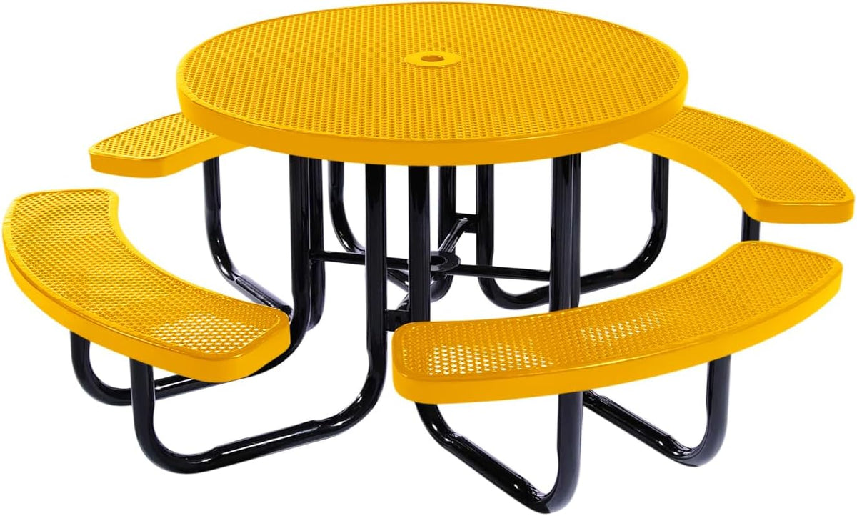 Heavy-Duty Portable Outdoor Picnic Table with Umbrella Hole, Punched Steel Commercial-Grade Patio
