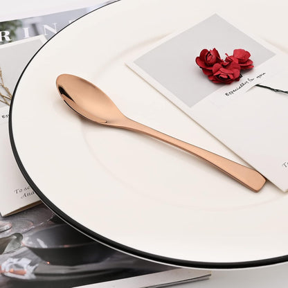 24-Piece Copper Flatware, Mirror 18/10 Stainless Steel Modern & Luxury Dinnerware Set With Serrated