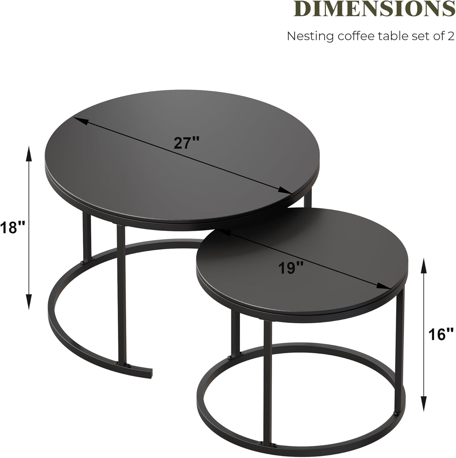 Round Nesting Coffee Table, Black Modern Decorative Coffee Center Table Set of 2, Sintered Stone