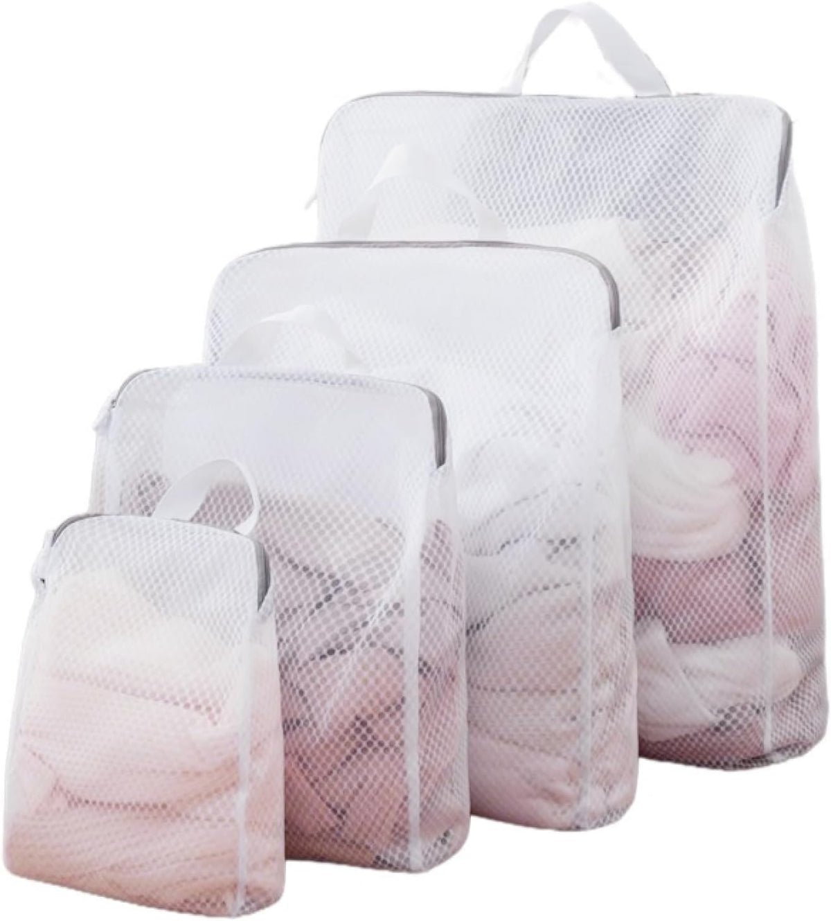 GWT 4Pcs 3D Mesh Laundry Bags with Hanging Handles (S/M/L/XL) - Durable Zippered Wash Bags for