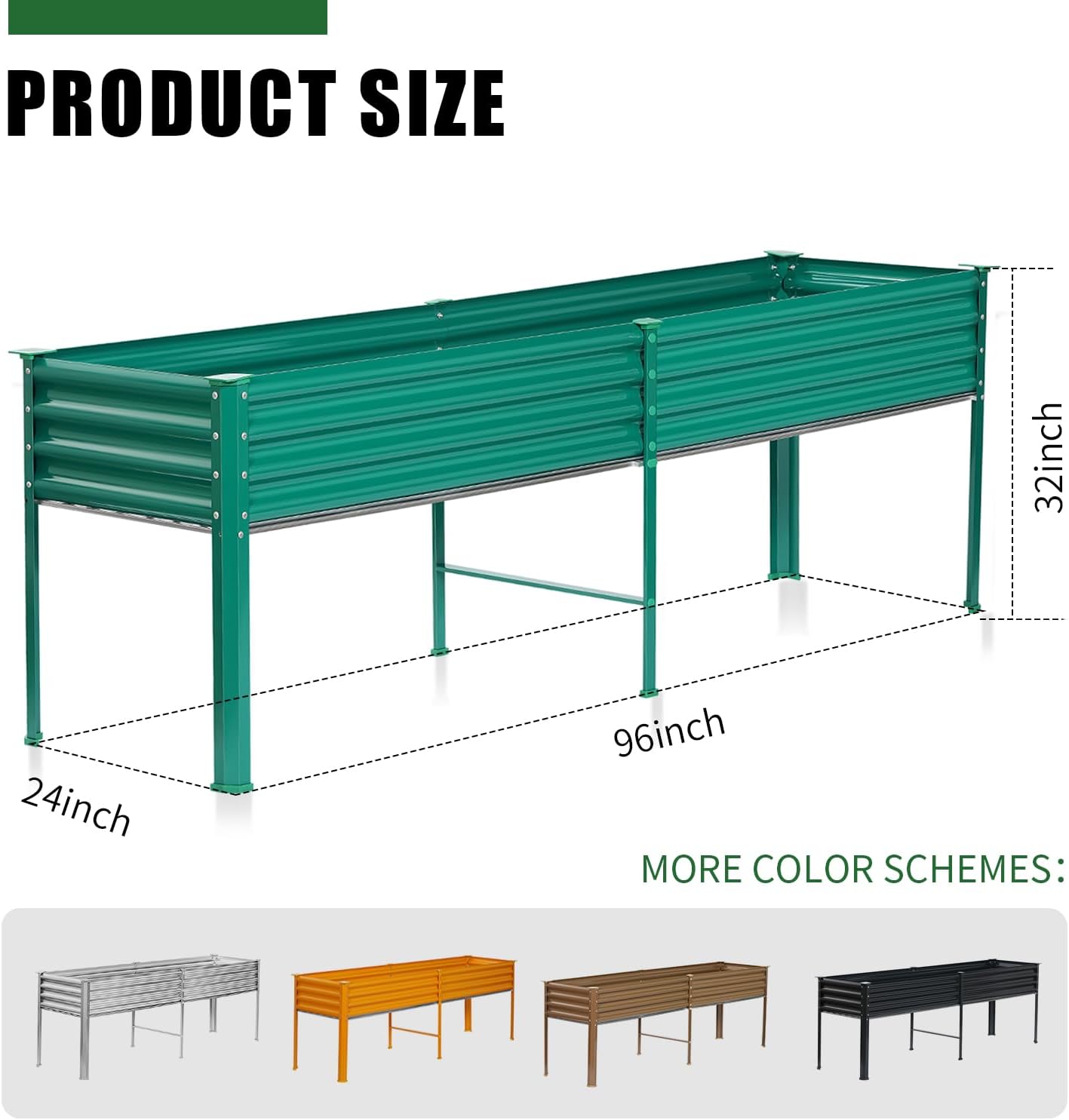 Land Guard Galvanized Raised Garden Bed with Legs, 96×24×32in Raised Garden Beds Outdoor with