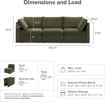 mopio Oversized Modular Sectional Sofa with Fully Removable Covers and Storage, Convertible U