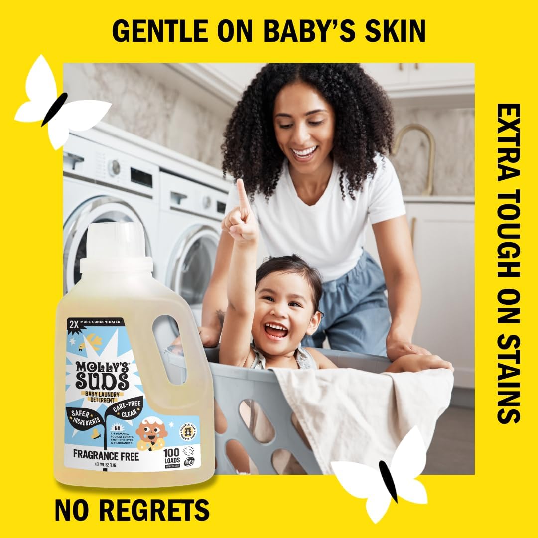 Molly's Suds Baby Liquid Laundry Detergent | Removes Formula, Poop & Spit-Up Stains | Extra Gentle