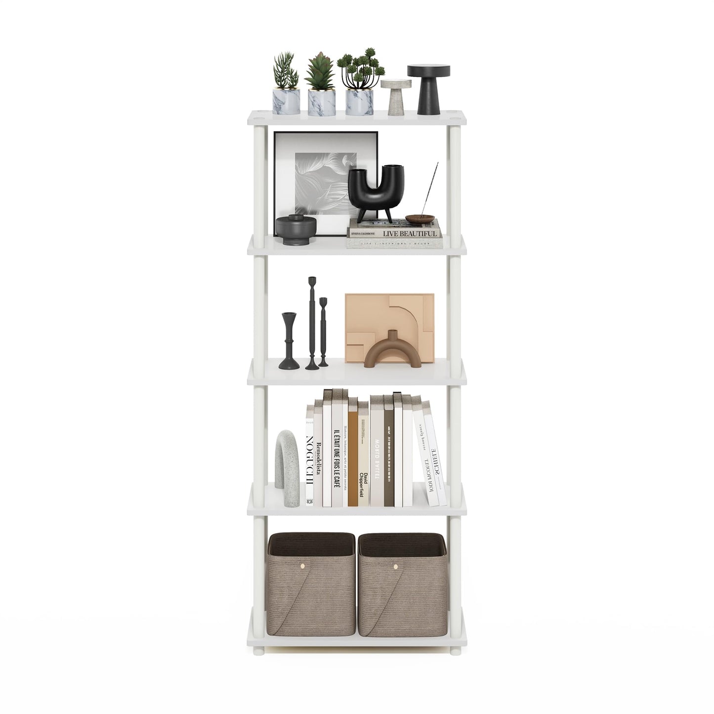 Furinno Turn-N-Tube Storage Shelves, 5-Tier Book Shelf, Corner Shelf, Toolless Open Shelves, for