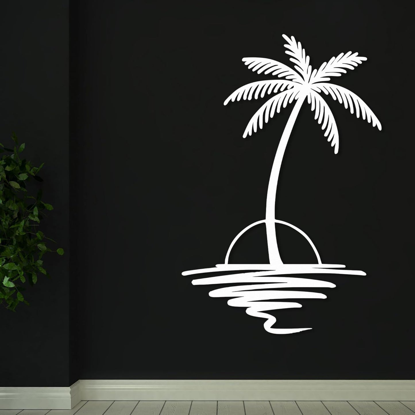 Metal Palm Tree with Sunset Wall Art, Large Outdoor Wall Decor, Tropical Beach Coastal Decor for