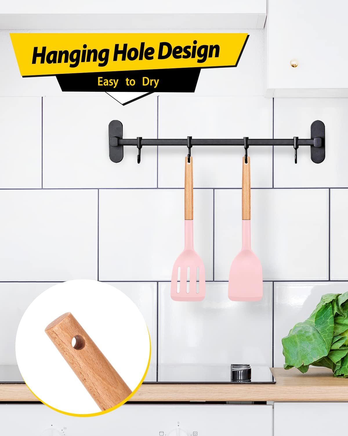 Pack of 2 Silicone Cooking Spatula, Heat Resistant Solid Turner, Non Stick Slotted Spatulas with